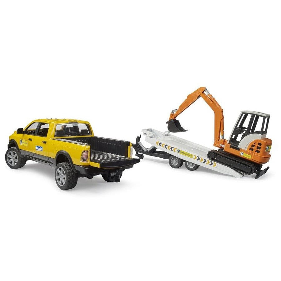 Bruder RAM 2500 Power Wagon Rental Service Trailer & Mini Excavator