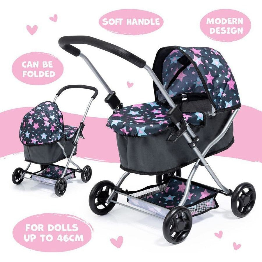 Bayer Go Small Pram with Stars Navy Grey
