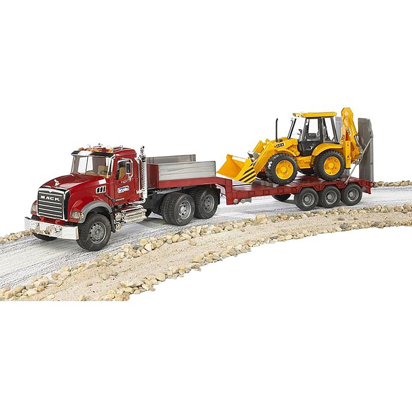 Bruder 1/16 Mack Granite Low Loader With Jcb 4Cx Backhoe Loader, Multicolour