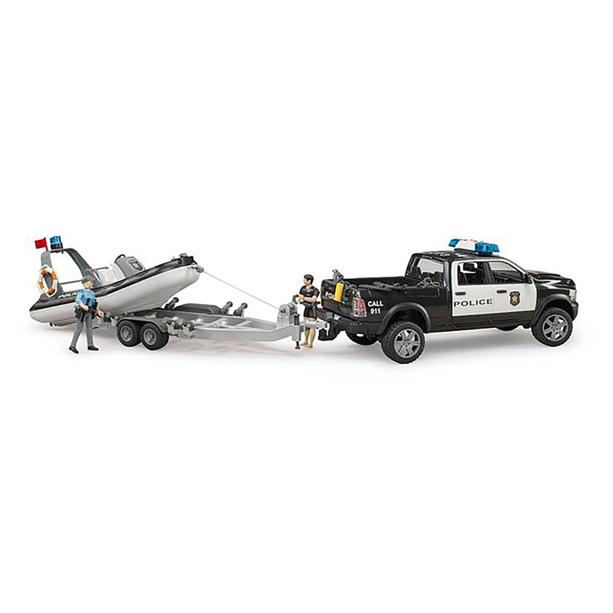 Bruder Ram 2500 Police Pick Up& Trailer with Boat & Figures