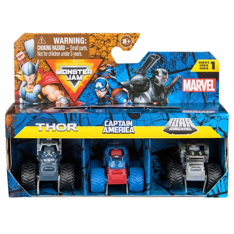 Monster Jam Minis Marvel Thor Captain America War Machine 3 Pack