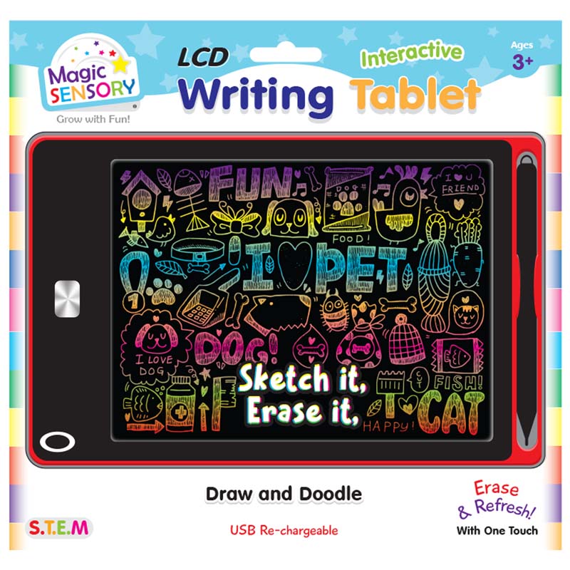 Magic Sensory 8.5" Interactive LCD Writing Tablet - Red Pet (USB Rechargeable)