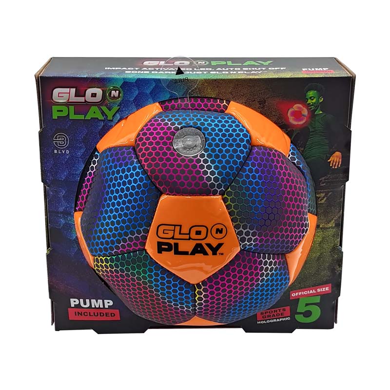 Glo'N'Play LED USB-C Recharge Soccer Ball Orange & Holographic Black