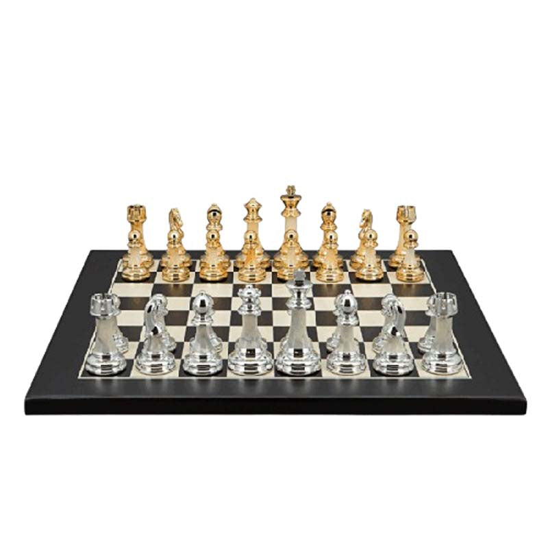 Dal Rossi Italy Modern Staunton Style Gold and Silver Chess Pieces on Black / Erable 40cm Chess Board