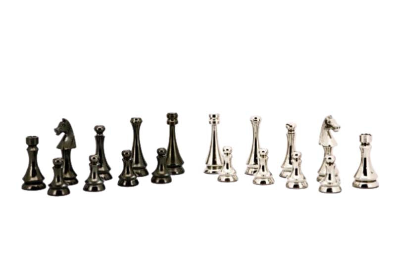 Dal Rossi Italy Chess Set Walnut Finish 20″ With Two Drawers, With Metal Dark Titanium and Silver Chessman 85mm