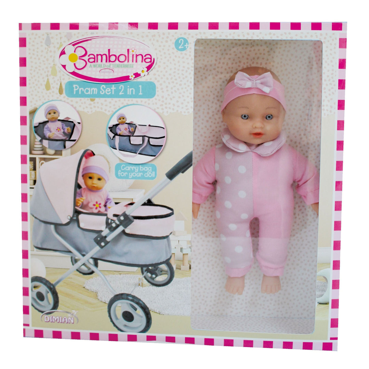 Bambolina Pram & 36cm Doll 2 in 1 Set