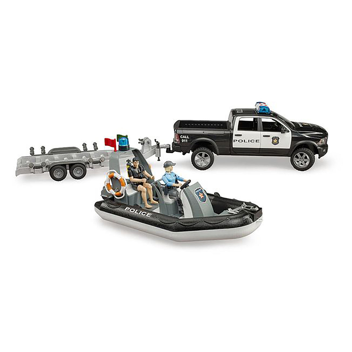 Bruder Ram 2500 Police Pick Up& Trailer with Boat & Figures