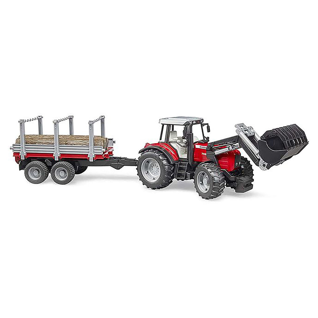 Bruder 1/16 Massey Ferguson 7480 with Front Loader & Timber Trailer