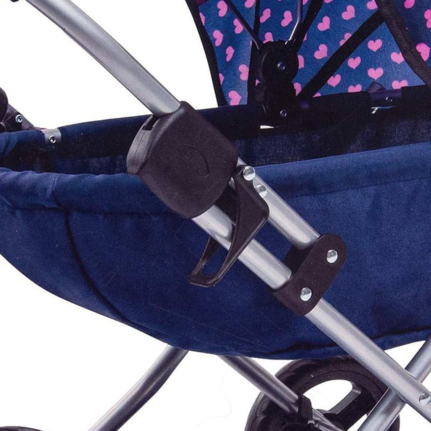 Bayer Cosy Doll Pram - Dark Blue with Pink Hearts and Unicorn