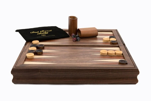 Dal Rossi Chess Checkers Backgammon walnut flip top board 14″