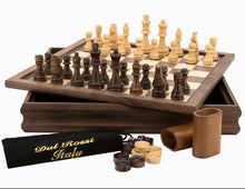 Dal Rossi Chess Checkers Backgammon walnut flip top board 14″