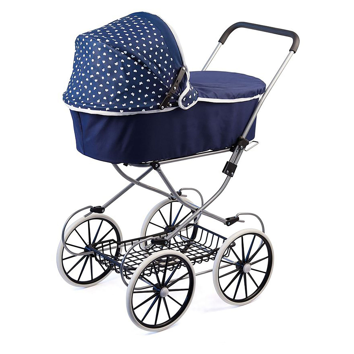 Bayer Classic Deluxe Pram Dark Blue with White Hearts
