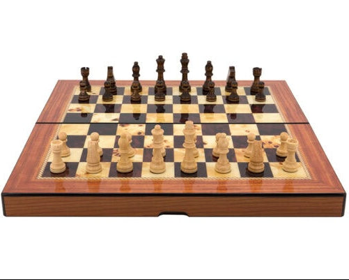 Dal Rossi Walnut Shiny Finish Folding Chess Set, 16″
