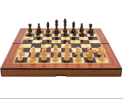 Dal Rossi Walnut Shiny Finish Folding Chess Set, 16″
