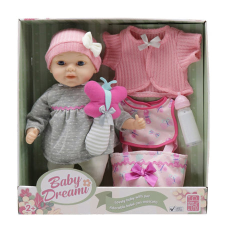 Gigo Dream Collection 13" Nostalgia Lovely Baby Dolls With Pet Pink-Grey