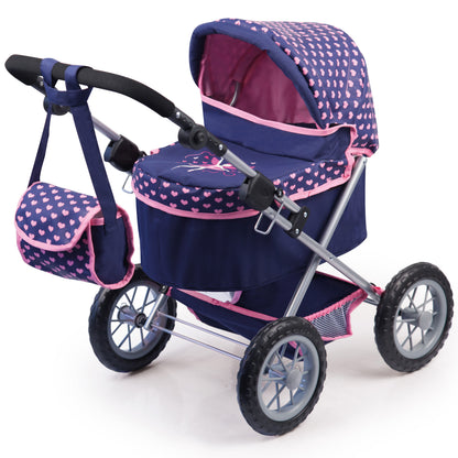 Bayer Trendy Pram Dark Blue with Pink Trim