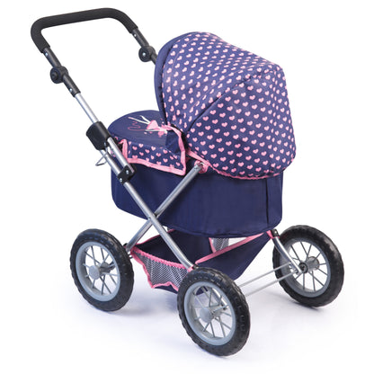 Bayer Trendy Pram Dark Blue with Pink Trim