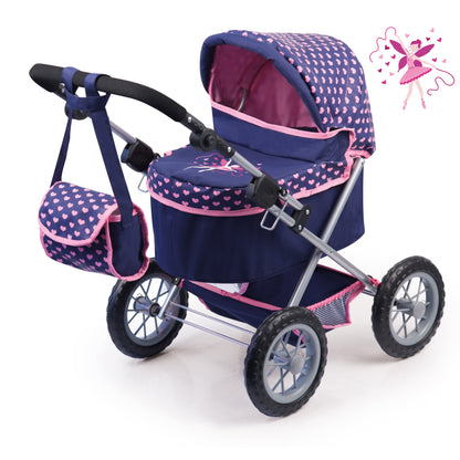 Bayer Trendy Pram Dark Blue with Pink Trim