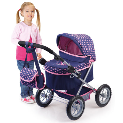 Bayer Trendy Pram Dark Blue with Pink Trim