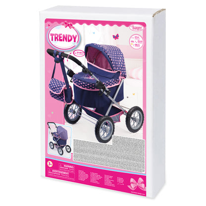 Bayer Trendy Pram Dark Blue with Pink Trim