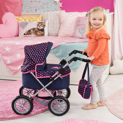 Bayer Trendy Pram Dark Blue with Pink Trim