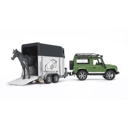 Bruder Leisure Time Land Rover Defender Station Wagon with Horse  Trailer & 1 Horse