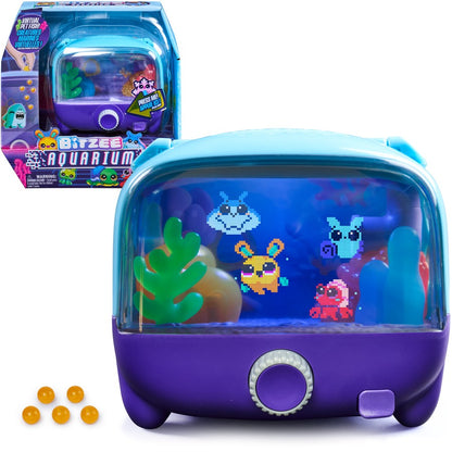 Bitzee interactive digital pet aquarium, purple-blue front with clear display and dial