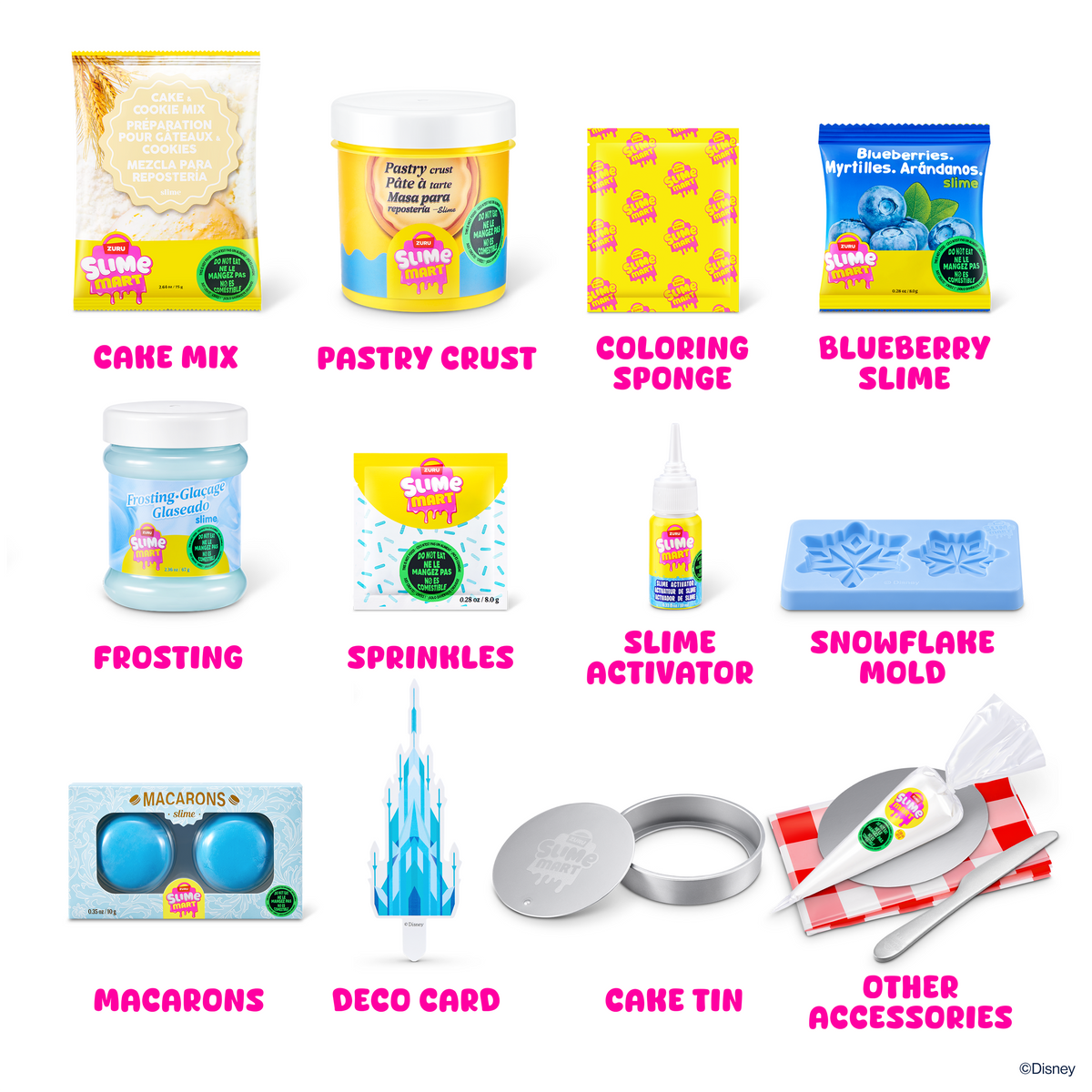 Toy slime kit accessories set with squeeze bottle, mold, decor cards, and storage containers
