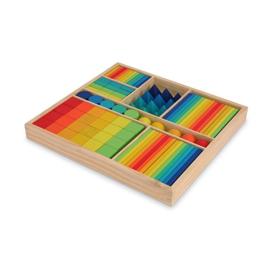 Kinderfeets 100pc Mixed Wooden Block Tray Rainbow