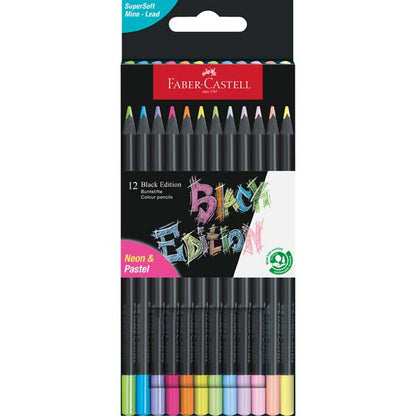 Faber-Castell Black Edition Colour Pencils Pastel & Neon Pack of 12