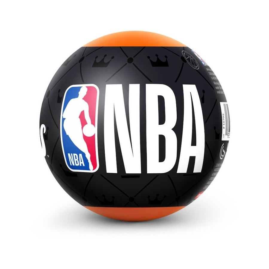 Black-and-orange NBA INBA basketball with basketball player icon graphic