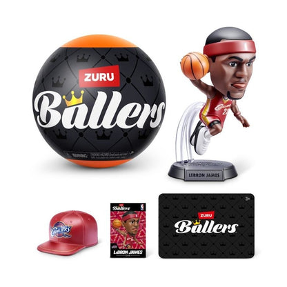 ZURU Ballers basketball with LeBron James mini figure, red cap, and card pack