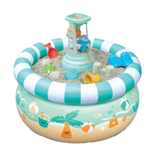 Splash-and-sand activity table with striped ring, sand basin, and water sprayer