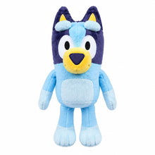 Bluey plush toy with blue body, dark ears, yellow nose and large eyes