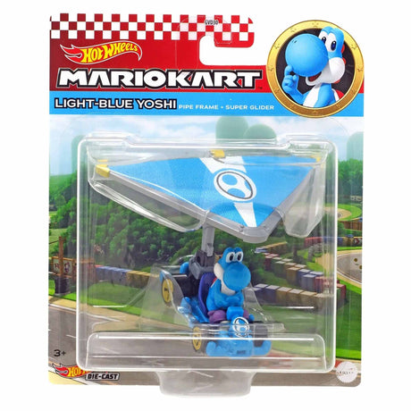 Hot Wheels 1:64 Mario Kart - Light-Blue Yoshi in Pipe Frame with Super Glider