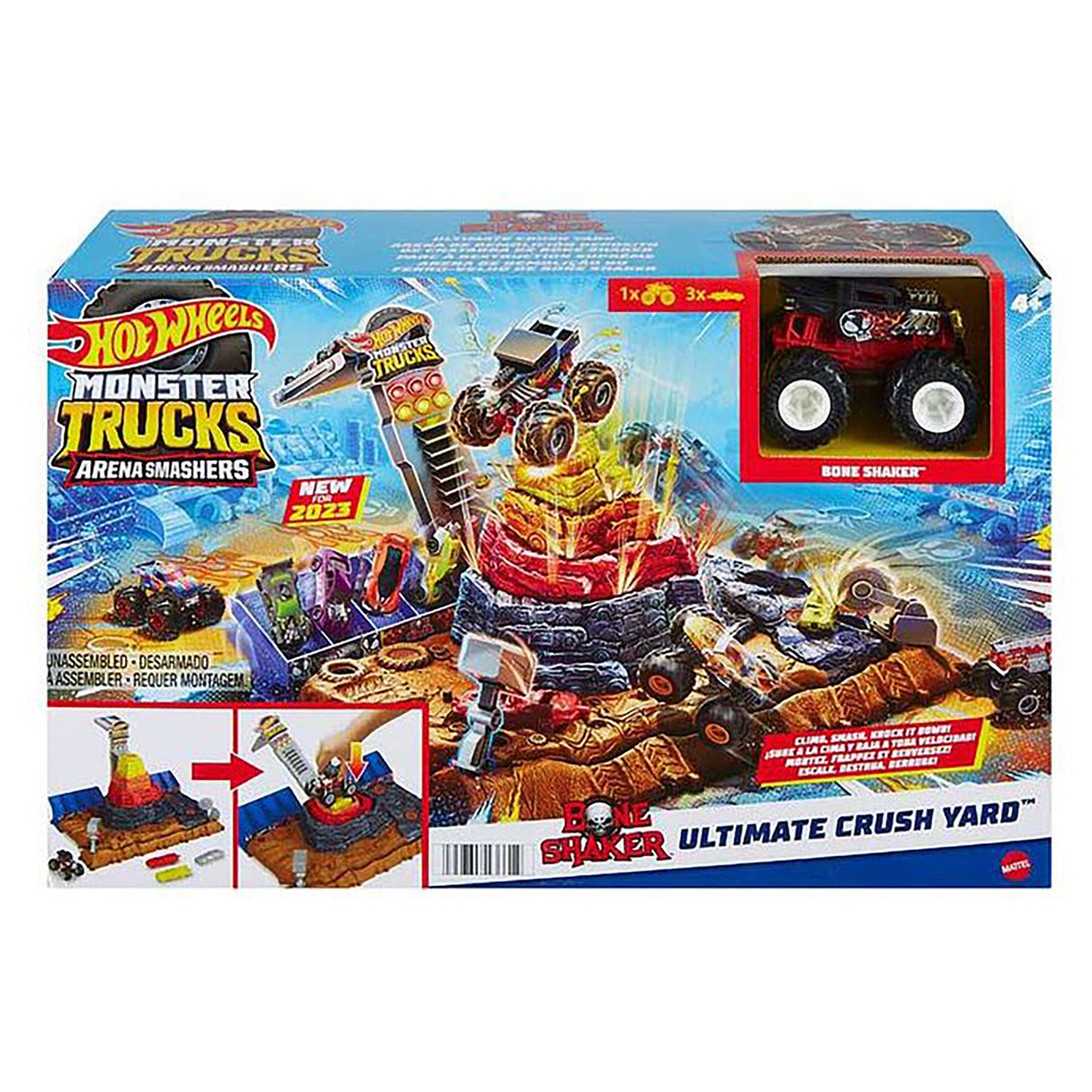 Hot Wheels Mattel Monster Trucks Arena Smashers Bone Shaker Ultimate Crush Yard Playset