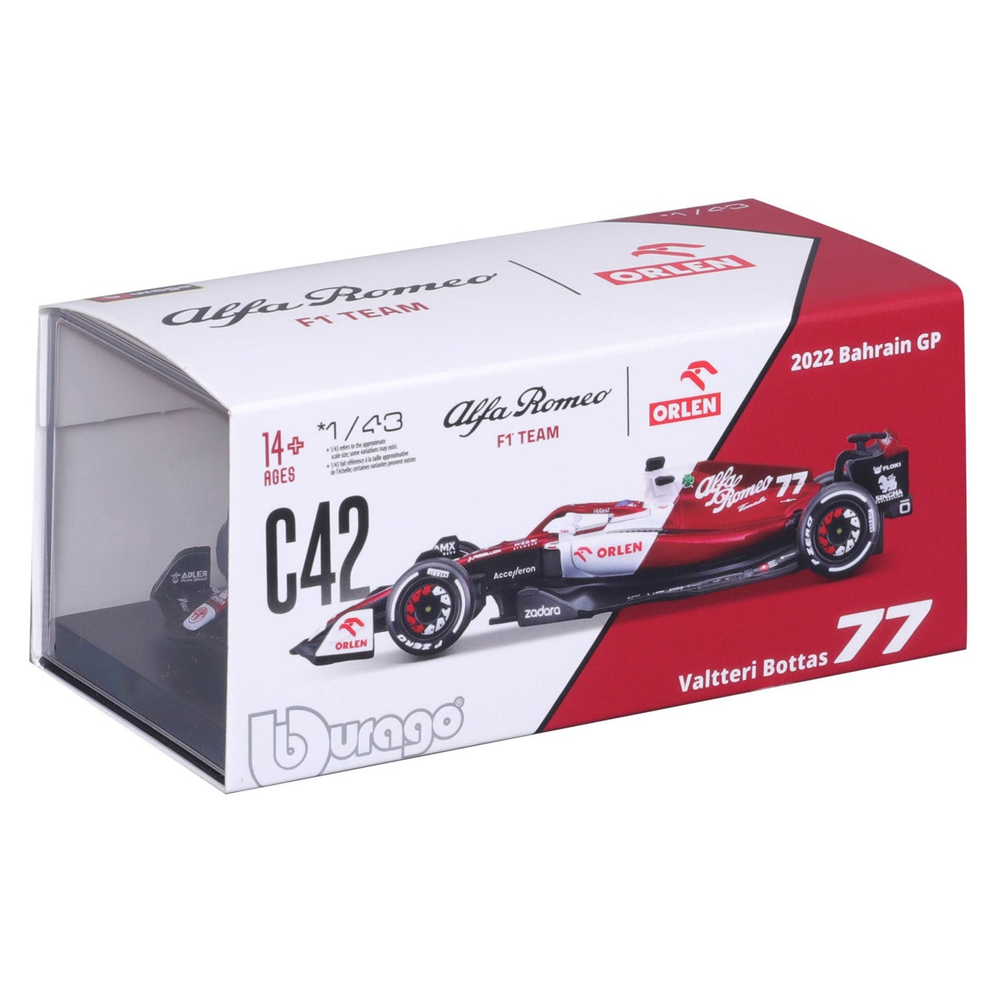 Bburago 1:43 2022 F-1 Alfa Romeo C42 #77 Bottas with Driver