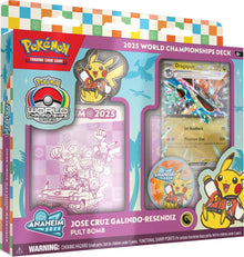 Pokemon TCG 2025 World Championships deck box with Pikachu and dragon artwork
