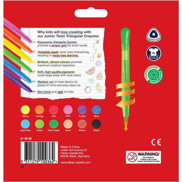 Faber-Castell Junior Triangular Twist Wax Crayons Pack of 12