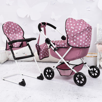 Bayer Cosy with Highchair Smokey Pink with White Stars