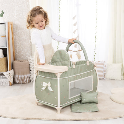 Bayer Multi Bed Doll Cot & Integrated High Chair  Soft Sage Green