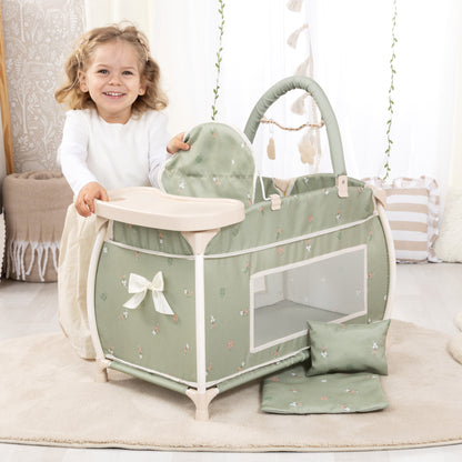 Bayer Multi Bed Doll Cot & Integrated High Chair  Soft Sage Green