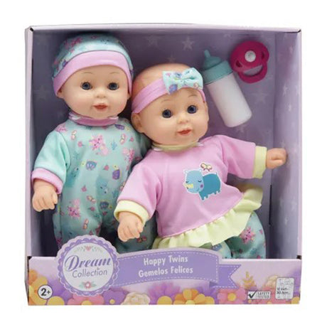 Gigo 12" Dream Collection Happy Twin Dolls With Accessories Aqua-Pink