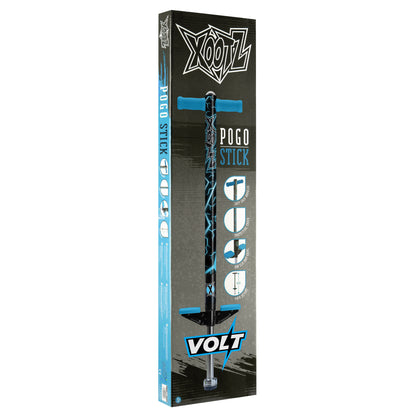 Xootz Volt pogo stick retail box with blue graphics and side label window
