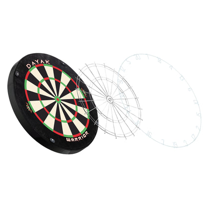 Dayak Warrior dartboard with an extra round target insert and clear overlay backing.