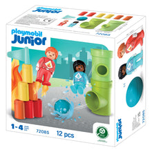 Playmobil Junior superhero action set, 12-piece with red hero and blue hero figures