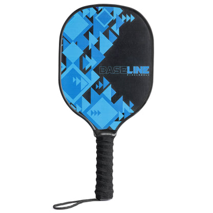 Blue and black pickleball paddle with textured grip cord