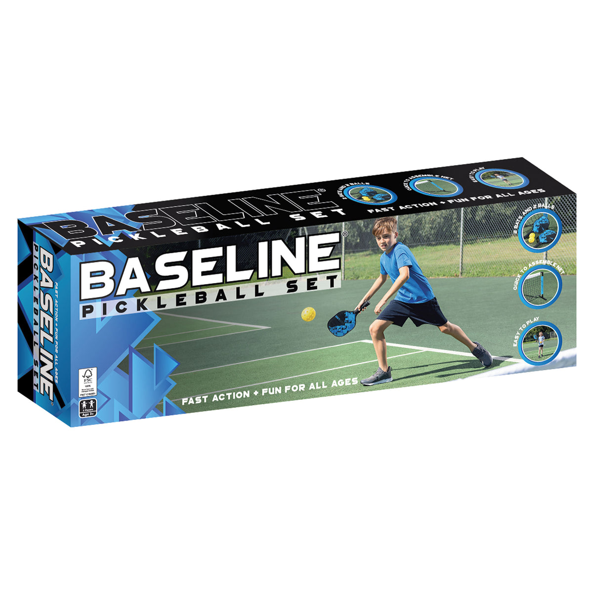 BASELINE pickleball set box packaging, front view