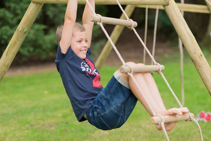 Plum Gibbon Wooden Swing Set Two Single Swing seat, Climbing Rope & Ladder for Kids