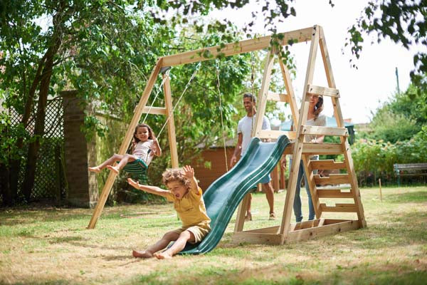 Plum Wooden Climbing Frame with Height adjustable seats and Carabiner - Tamarin